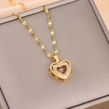 GlowFinch Gold finish Double Heart Crystal Pendant Necklace for Women | Elegant Love Jewellery