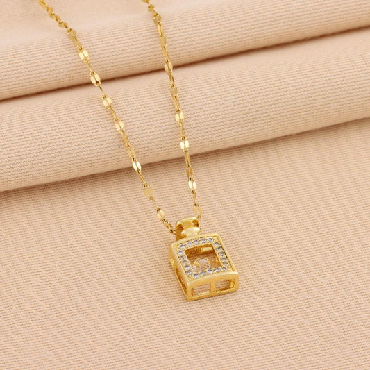 Gold Finish Square Pendant Necklace for Women