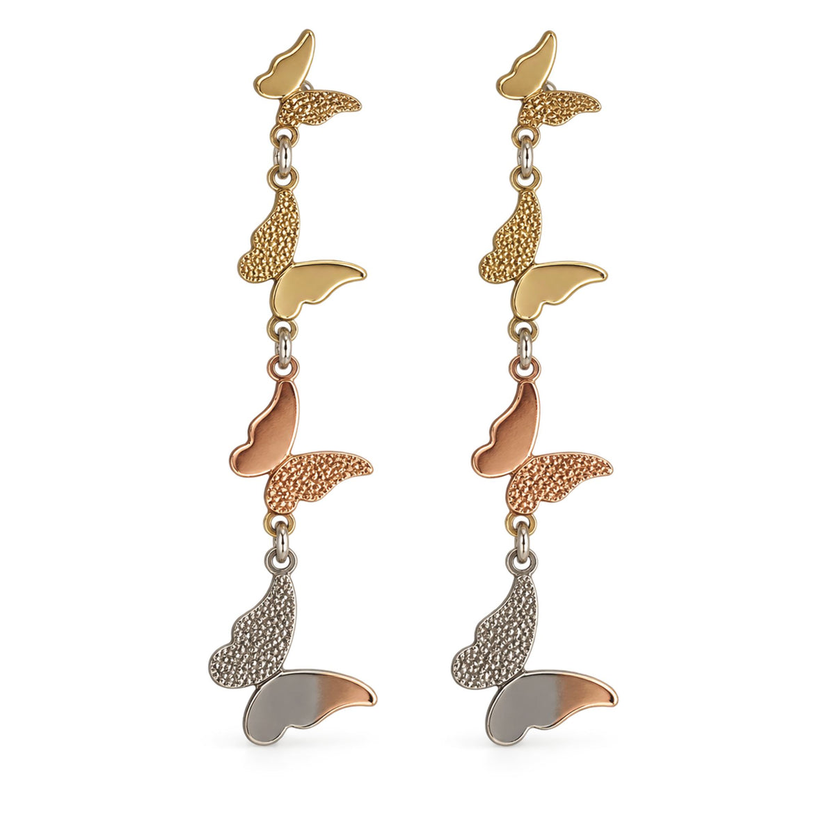 Multi Tone Butterfly Cascade Drop Earrings