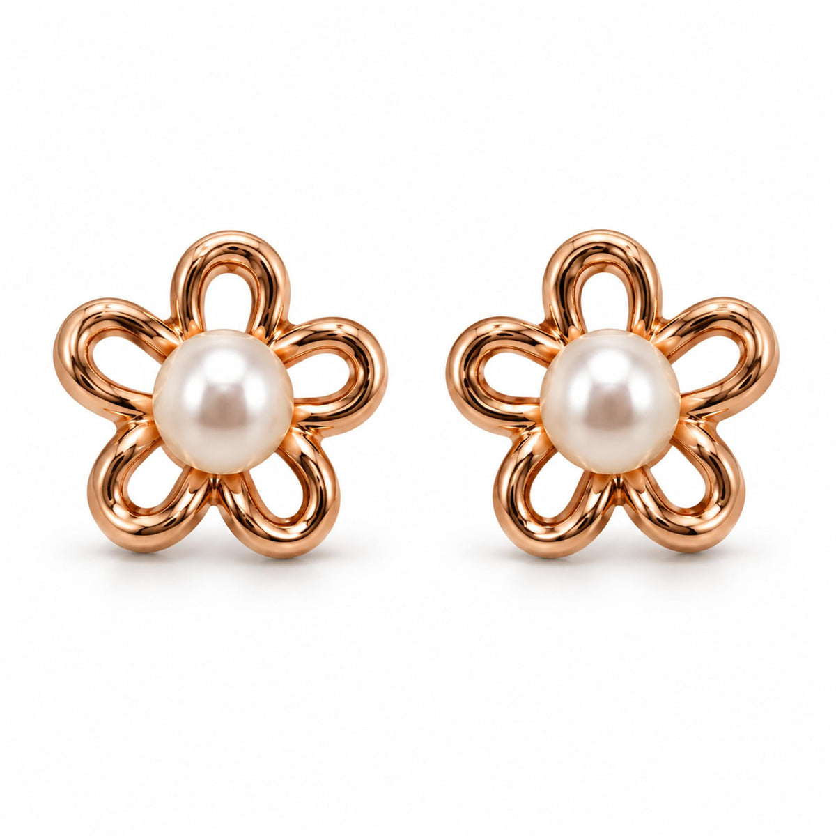 Rose Gold Pearl Flower Stud Earrings