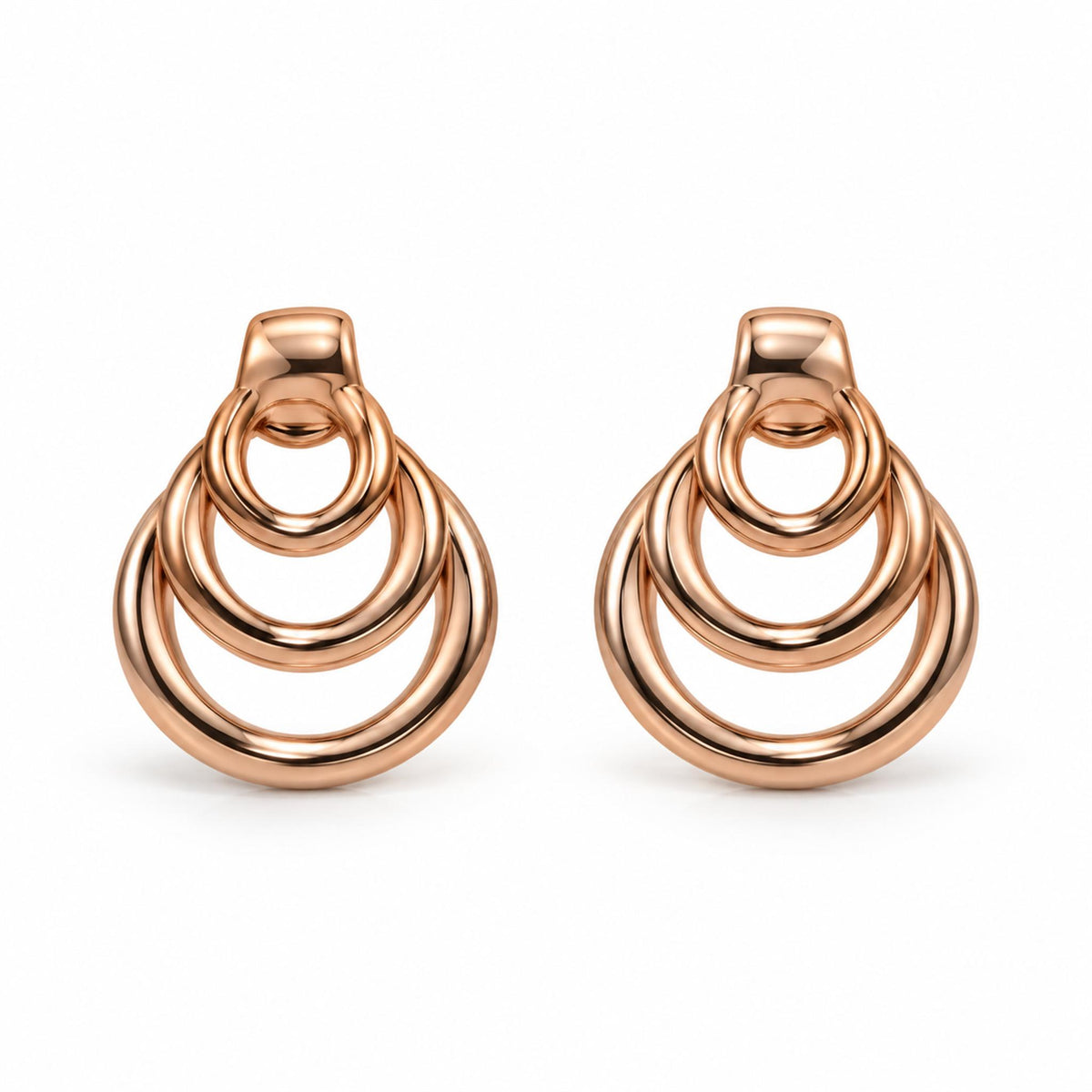 Rose Gold Triple Ring Knot Stud Earrings