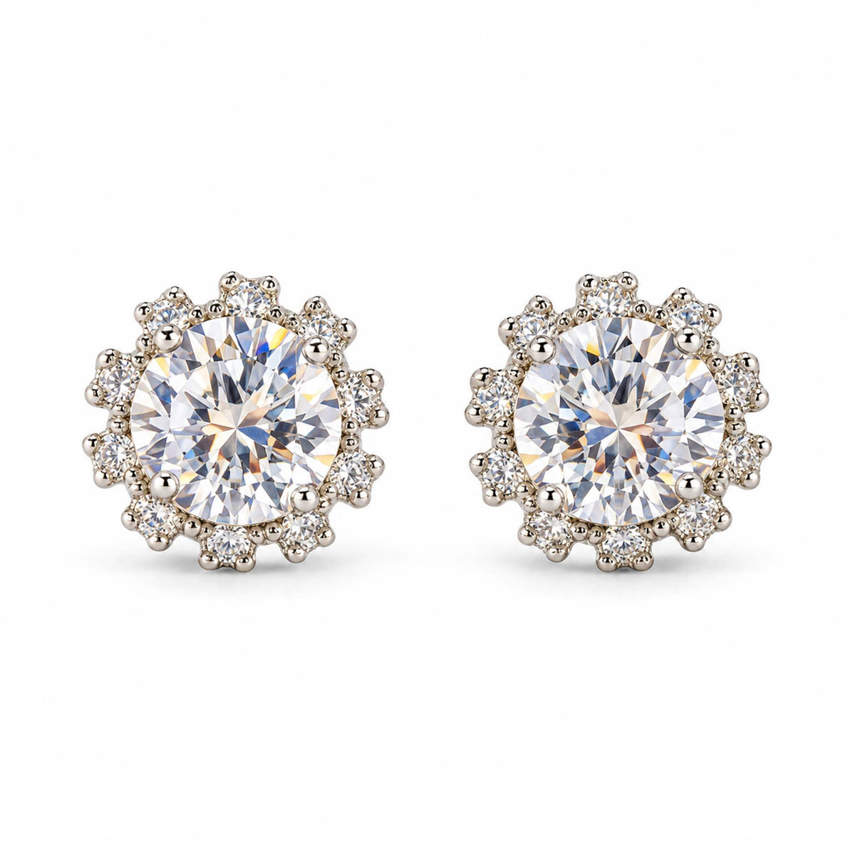 Silver CZ Halo Stud Earrings