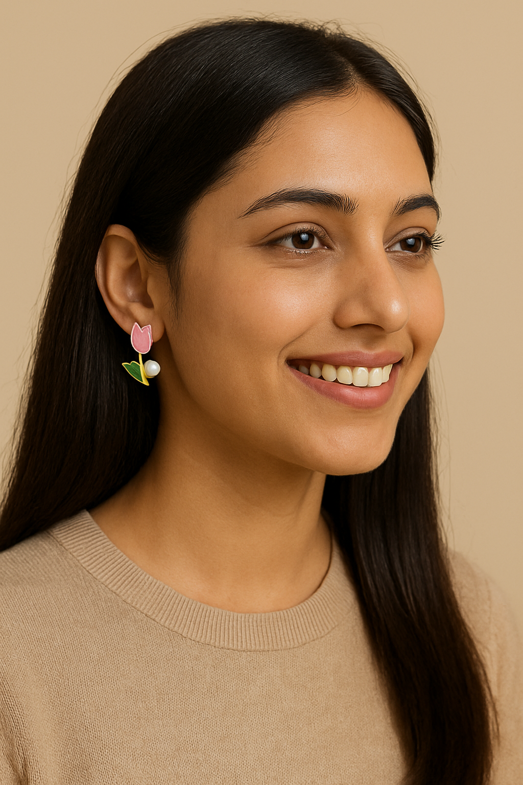 Pink Tulip Blossom Pearl Stud Earrings for Women | Elegant Floral Jewellery