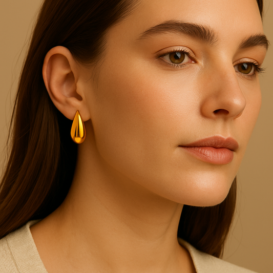 Glossy Gold Teardrop Stud Earrings for Women