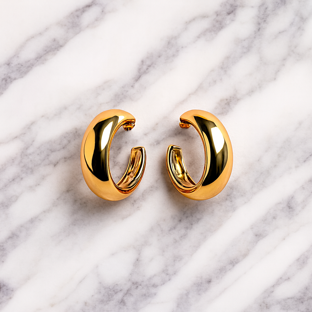 Glossy Gold Chunky Hoop Earrings for Women