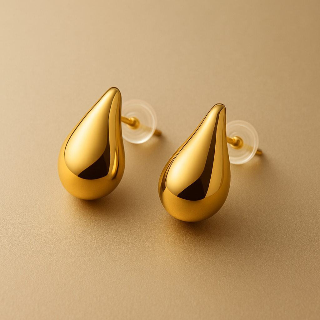 Glossy Gold Teardrop Stud Earrings for Women