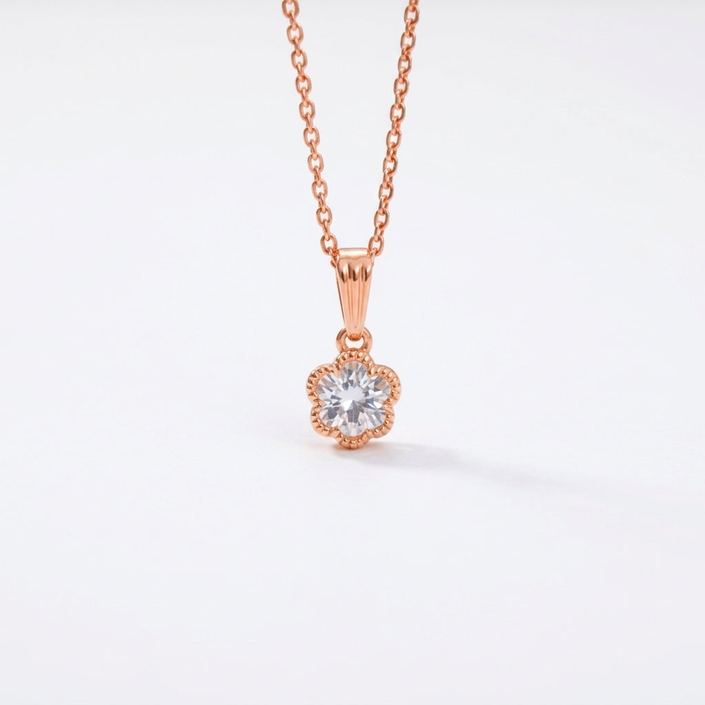 Rose Gold Finish Flower Pendant Necklace for Women