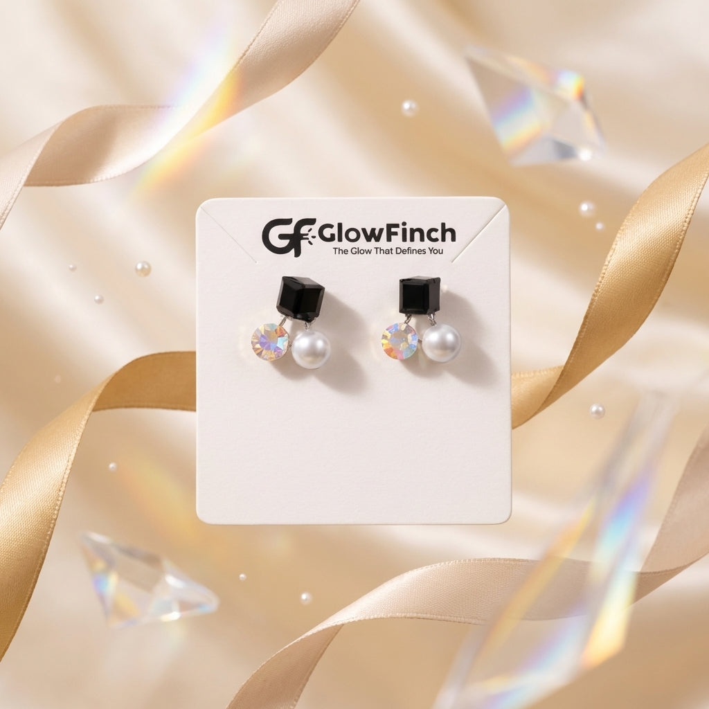 Black Crystal Pearl Drop Earrings for Women | Elegant Jewelry