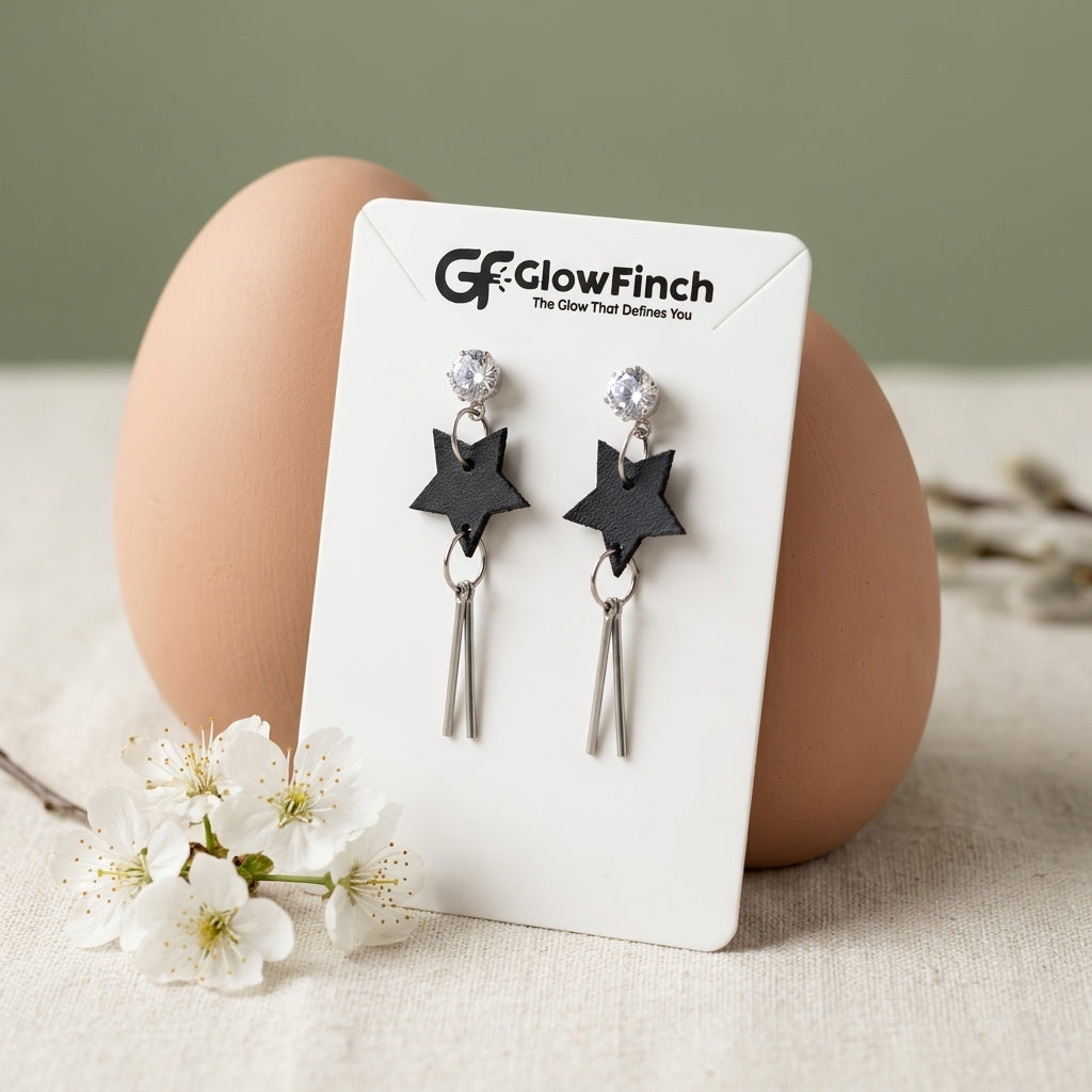 Black Star Drop Earrings for Women Silver Finish Fashion Jewelry