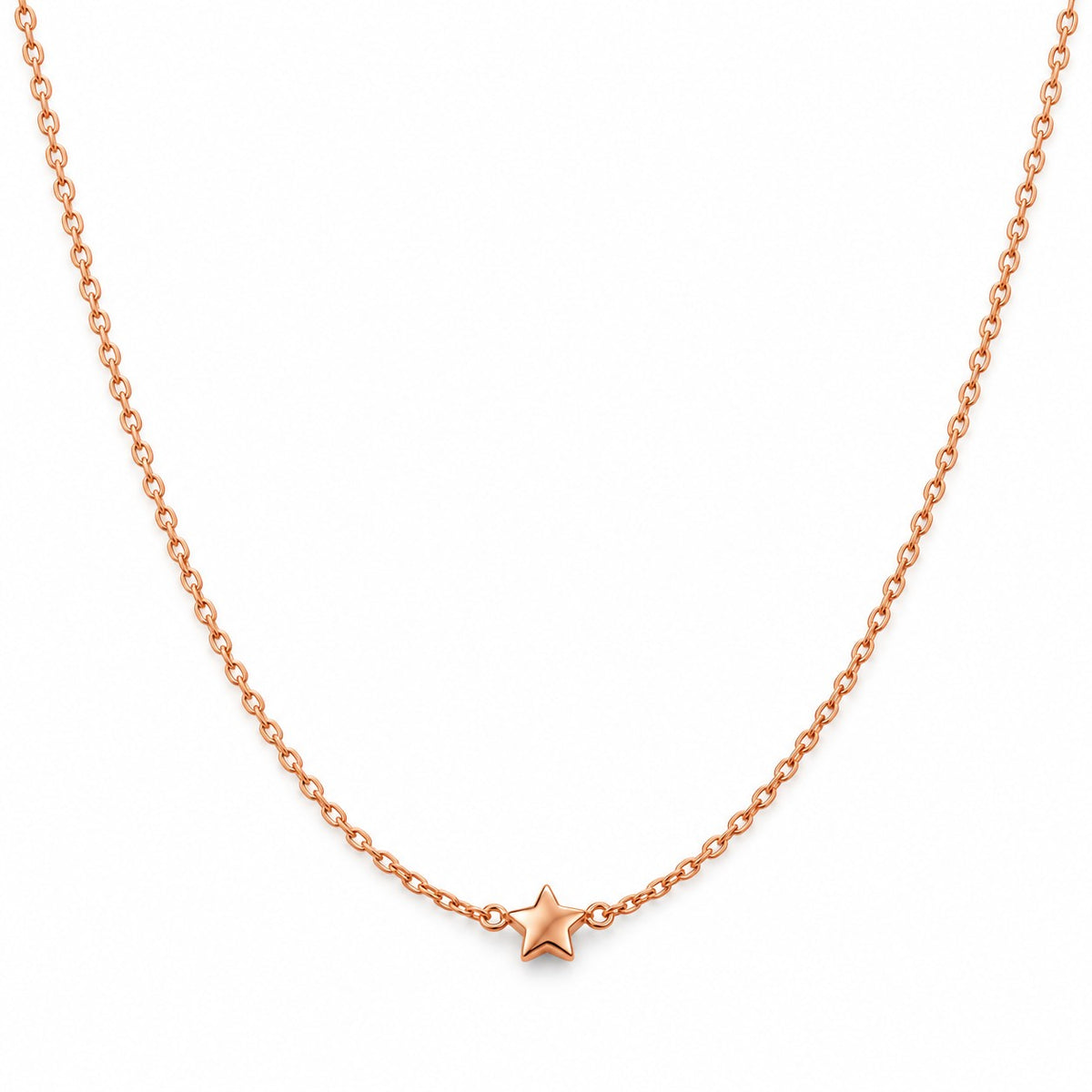 Rose gold star pendant chain necklace for women on a white background