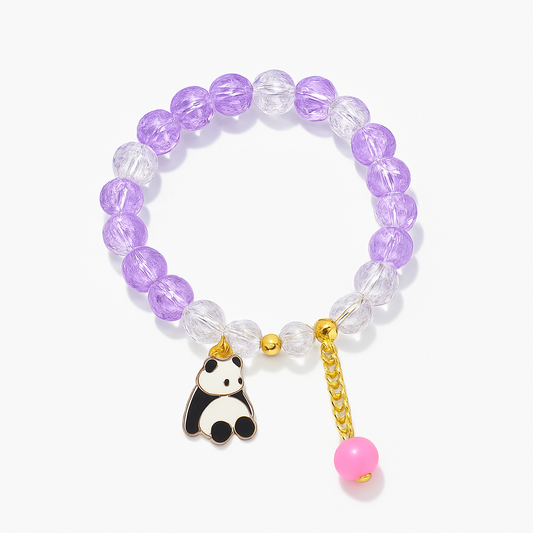 Elegant Purple Crystal Bead Bracelet with Panda Charm and Pink Pendant