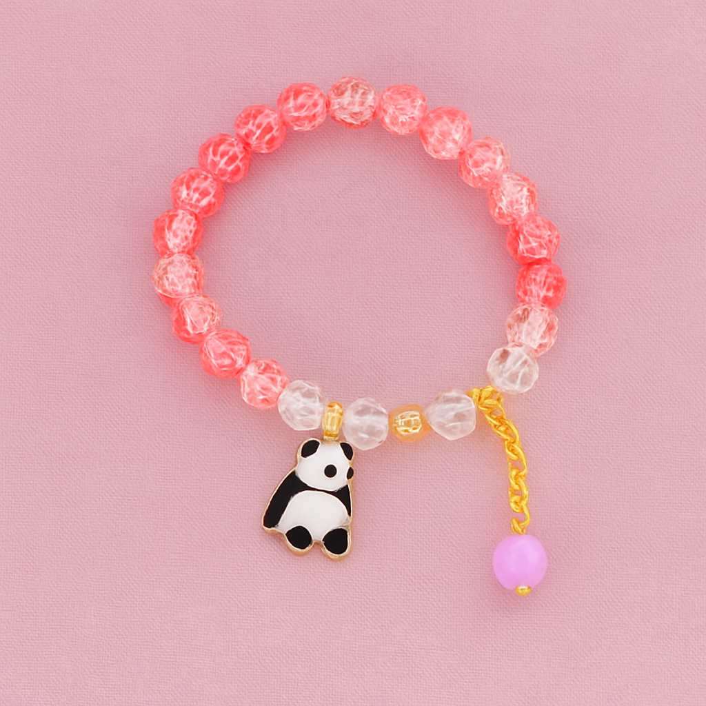 Cute Panda Charm Beaded Bracelet for Girls – Pink & White Crystal Beads