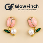 Pink Tulip Blossom Pearl Stud Earrings for Women | Elegant Floral Jewellery