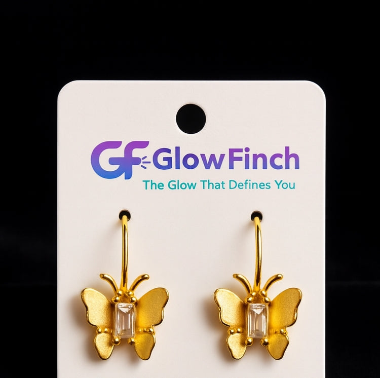 Gold Butterfly Hook Earrings for Women with Crystal Center