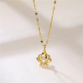 Gold Finish Crown Crystal Pendant Necklace for Women | Elegant Royal Design Jewellery