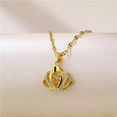 Gold Finish Crown Crystal Pendant Necklace for Women | Elegant Royal Design Jewellery