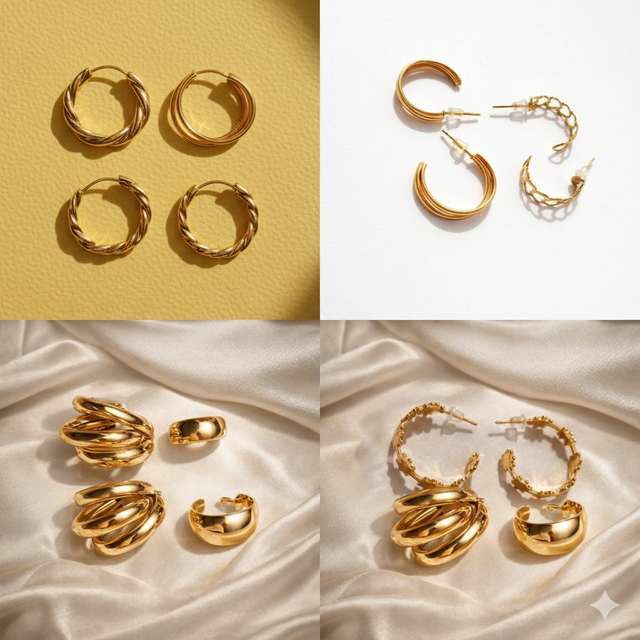 Gold Finish Hoop Earrings Set for Women | Artificial Jewelry Set of 9