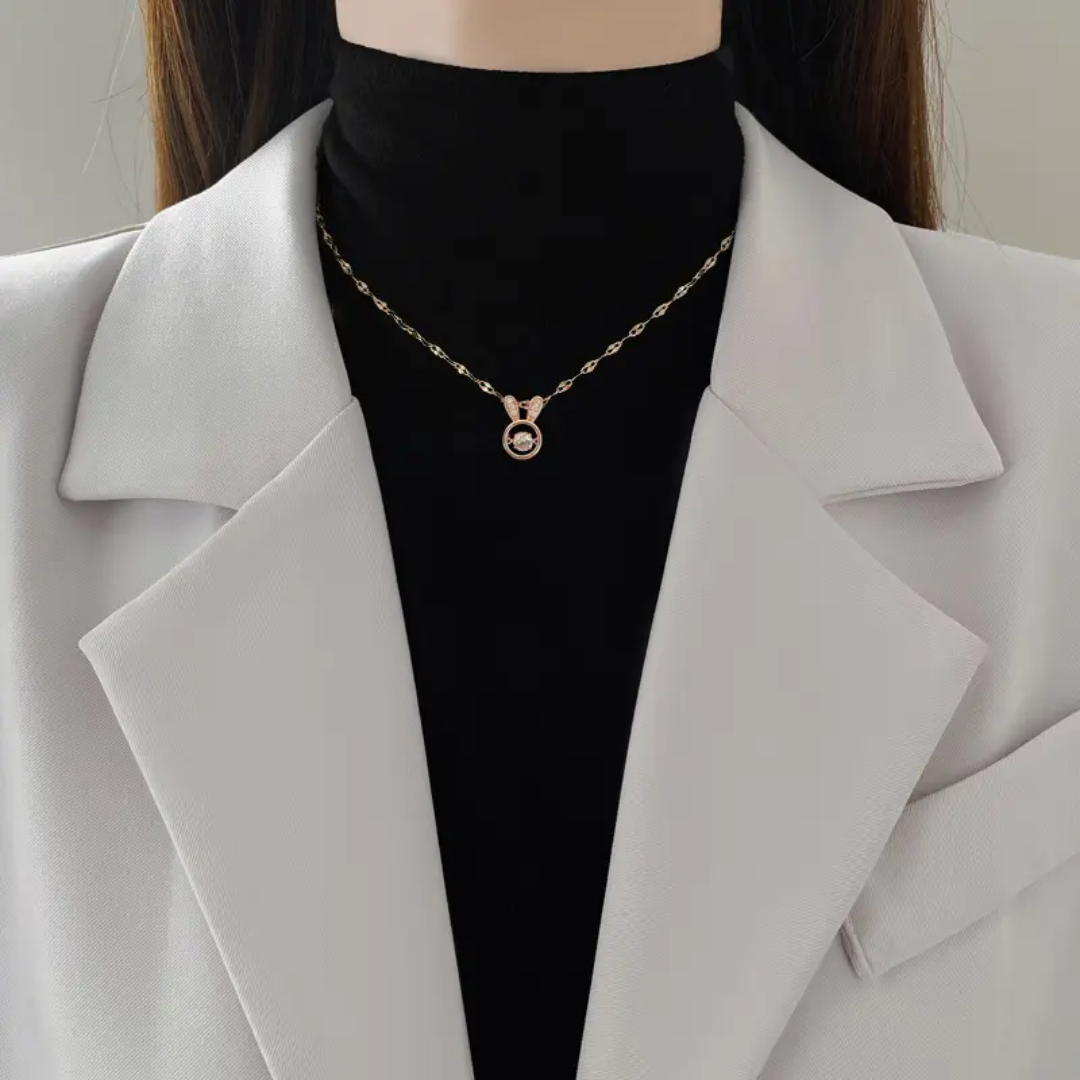 Gold Finish Bunny Pendant Necklace for Women