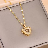 GlowFinch Gold Finish Double Heart Crystal Pendant Necklace for Women | Elegant Love Jewellery