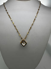 Gold Finish Geometric Cube Crystal Pendant Necklace for Women | Minimal Elegant Jewellery