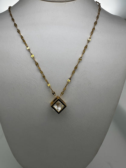 Gold Finish Geometric Cube Crystal Pendant Necklace for Women | Minimal Elegant Jewellery
