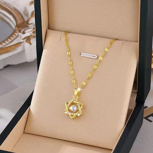 GlowFinch Gold Star Crystal Pendant Necklace for Women | Elegant Geometric Jewellery