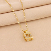 Gold Finish Square Pendant Necklace for Women