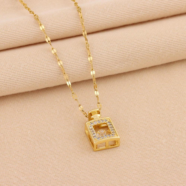 Gold Finish Square Pendant Necklace for Women