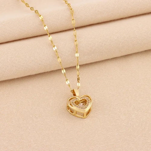 GlowFinch Gold Finish Double Heart Crystal Pendant Necklace for Women | Elegant Love Jewellery