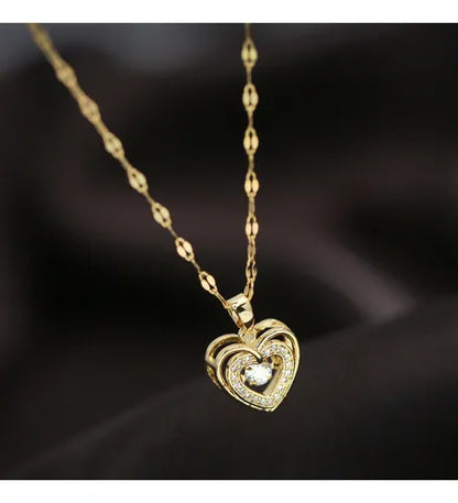 GlowFinch Gold finish Double Heart Crystal Pendant Necklace for Women | Elegant Love Jewellery