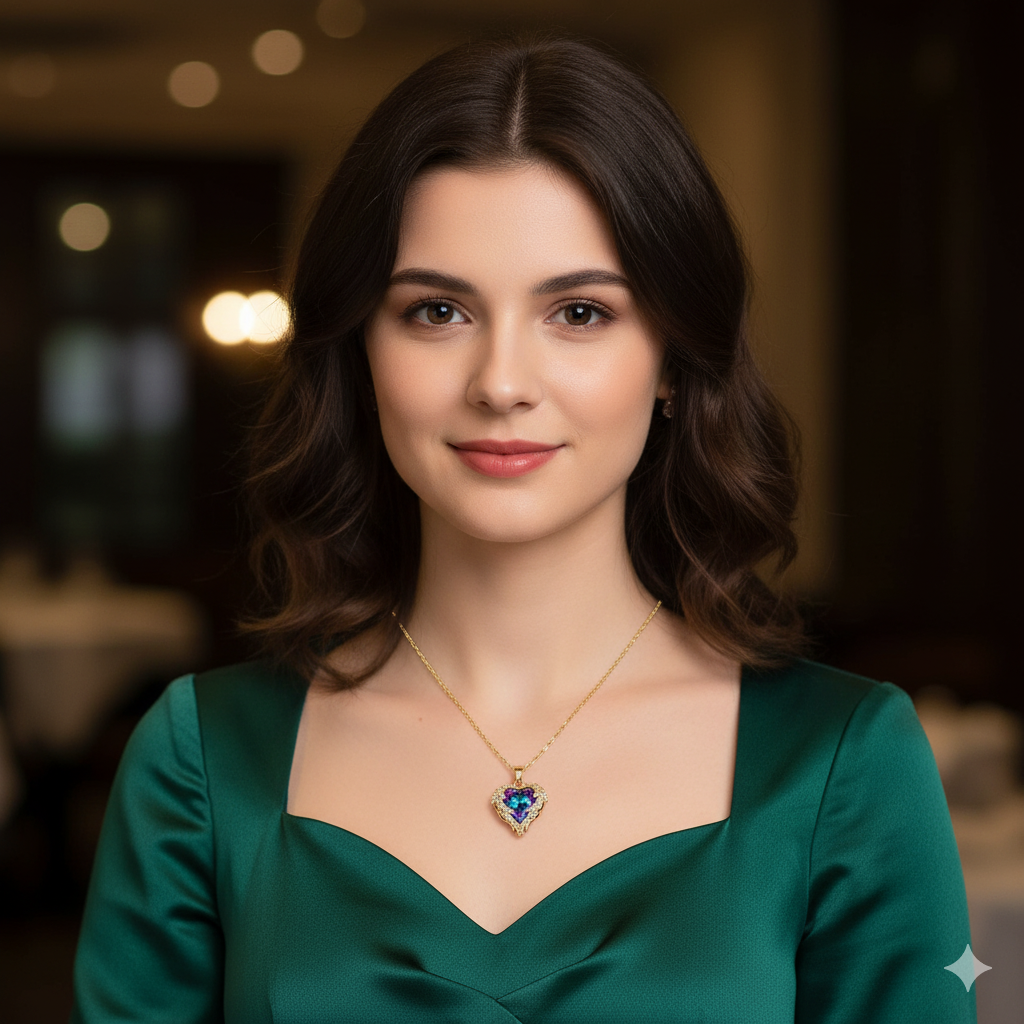 Divine Love Gold and -Plated Heart Crystal Necklace for Women