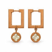 Rose Gold Square Hoop Clover Drop Earrings