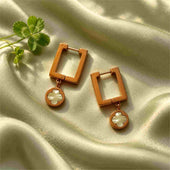Rose Gold Square Hoop Clover Drop Earrings