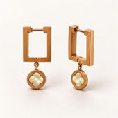 Rose Gold Square Hoop Clover Drop Earrings