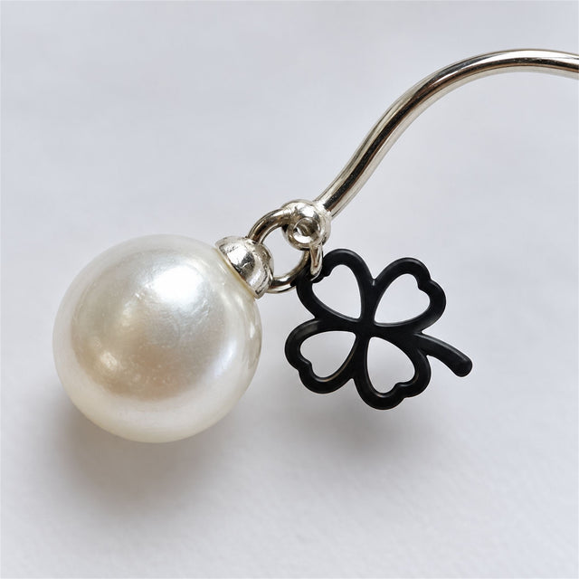Silver Vine Pearl Clover Drop Earrings