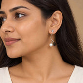Silver Vine Pearl Clover Drop Earrings