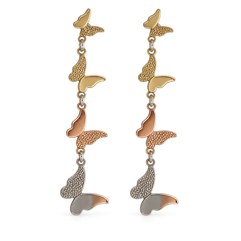 Multi Tone Butterfly Cascade Drop Earrings