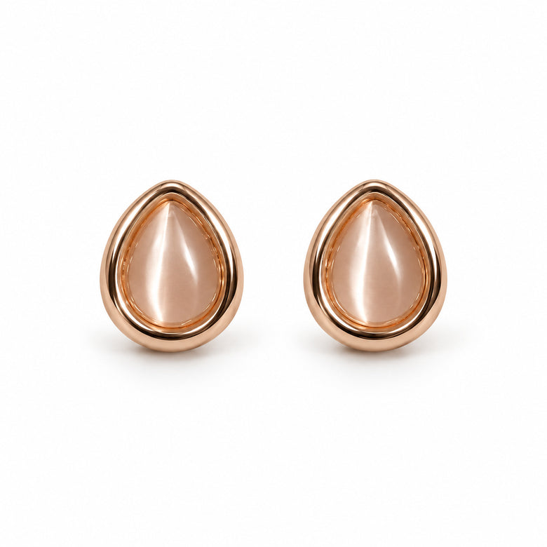 Rose Gold Teardrop Cat Eye Stone Stud Earrings for Women and Girls