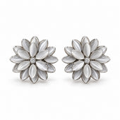 Silver White Cat Eye Flower Cluster Stud Earrings for Women and Girls