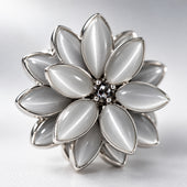 Silver White Cat Eye Flower Cluster Stud Earrings for Women and Girls