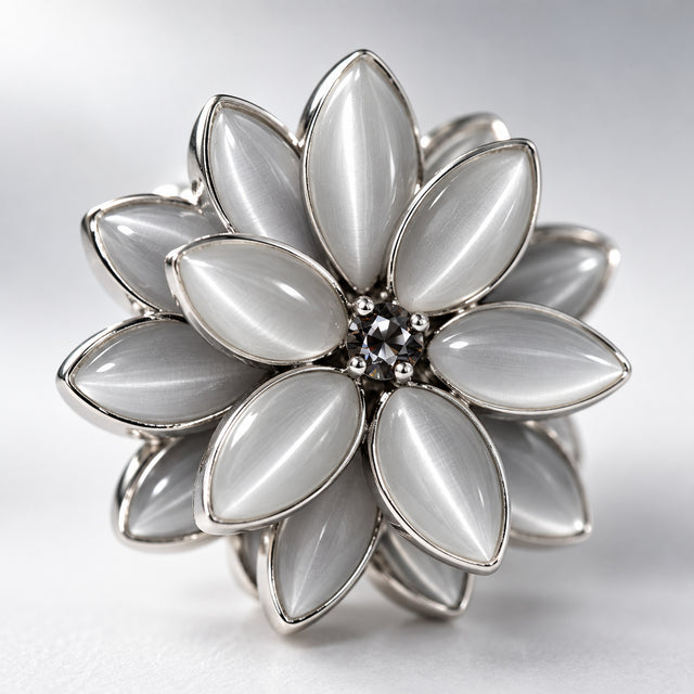 Silver White Cat Eye Flower Cluster Stud Earrings for Women and Girls