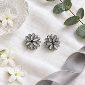 Silver White Cat Eye Flower Cluster Stud Earrings for Women and Girls