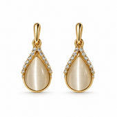 Gold Plated Teardrop Cat Eye Stone CZ Drop Earrings for Women