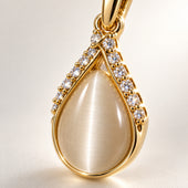 Gold Plated Teardrop Cat Eye Stone CZ Drop Earrings for Women