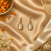 Gold Plated Teardrop Cat Eye Stone CZ Drop Earrings for Women