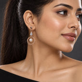 Rose Gold Double Hoop Pearl Drop Earrings with CZ for Women