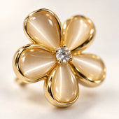 Gold Plated Five Petal Flower Cat Eye Stud Earrings for Women