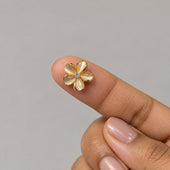 Gold Plated Five Petal Flower Cat Eye Stud Earrings for Women