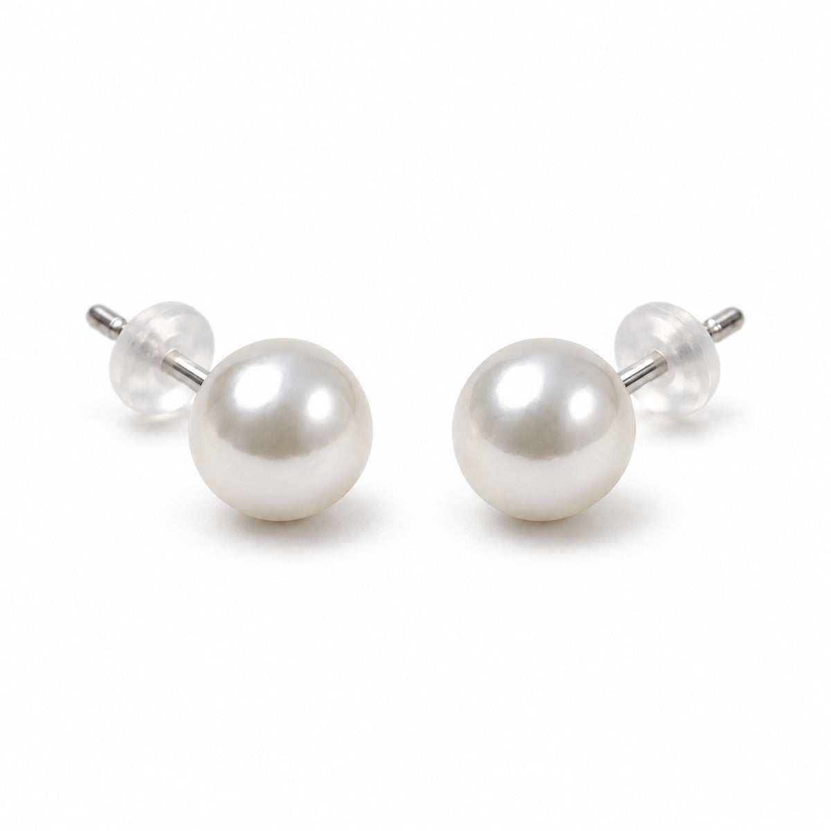 Classic White Pearl Ball Stud Earrings for Women and Girls