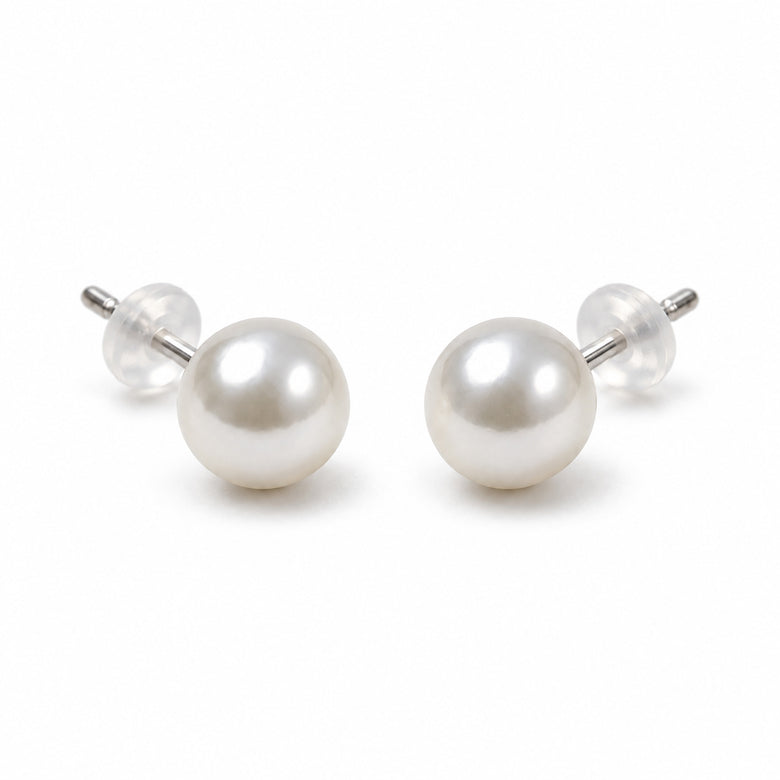 Classic White Pearl Ball Stud Earrings for Women and Girls